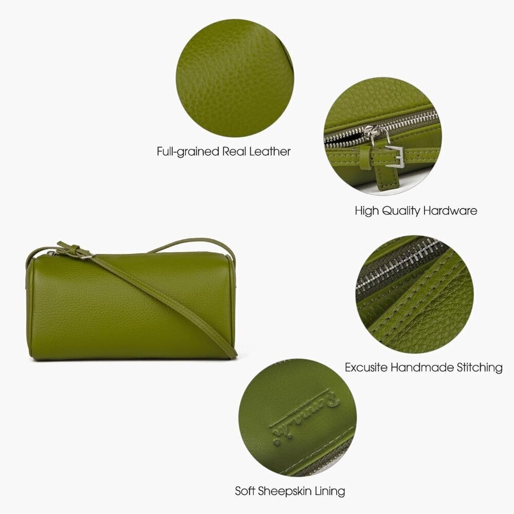Women Olive Green-lychee Crossbody Purse with Adjustable Strap Full-Leather - Picture 5 of 7